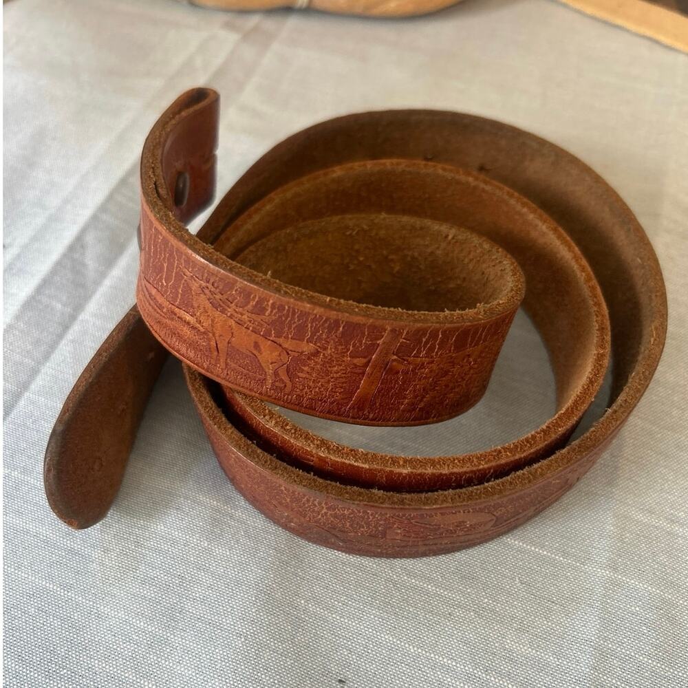 Brn Leather Western Boho Belt Embossed Animal Print No buckle Unisex